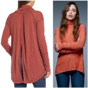 Free People We the Free Sienna Split Back Orange Turtleneck Long Sleeve Top XS